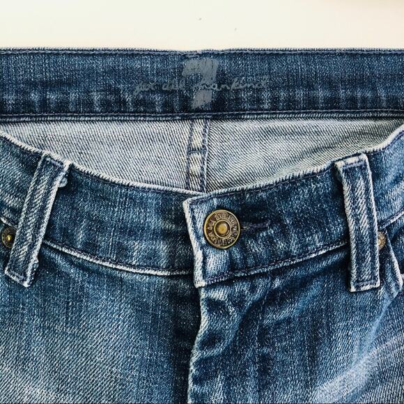 7FAM For All Mankind Crop Wide Leg Mid Rise Medium Blue Wash Dojo Denim Jeans 27 - Picture 4 of 8